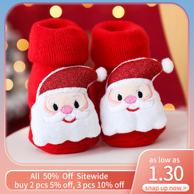 Winter Clothing Activities For Toddlers - ถุงเท้าเด็กน่ารักสำหรับคริสต์มาส ถุงเท้าเด็กอ่อนสำหรับฤดูหนาว ถุงเท้าผ้าฝ้ายลายการ์ตูนคริสต์มาส ถุงเท้ากันลื่นสำหรับเด็กผู้หญิง เด็กผู้ชาย เสื้อผ้าเด็กแรกเกิด