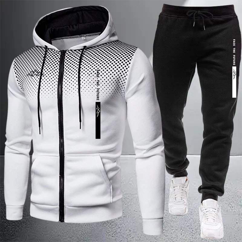 Winter Clothing Gear - เสื้อแจ็คเก็ตผู้ชายขายดี ชุดวอร์มลำลองแบบมีฮู้ด ซิป ลายจุด เสื้อโค้ทสำหรับกิจกรรมกลางแจ้ง เสื้อผ้ากีฬา