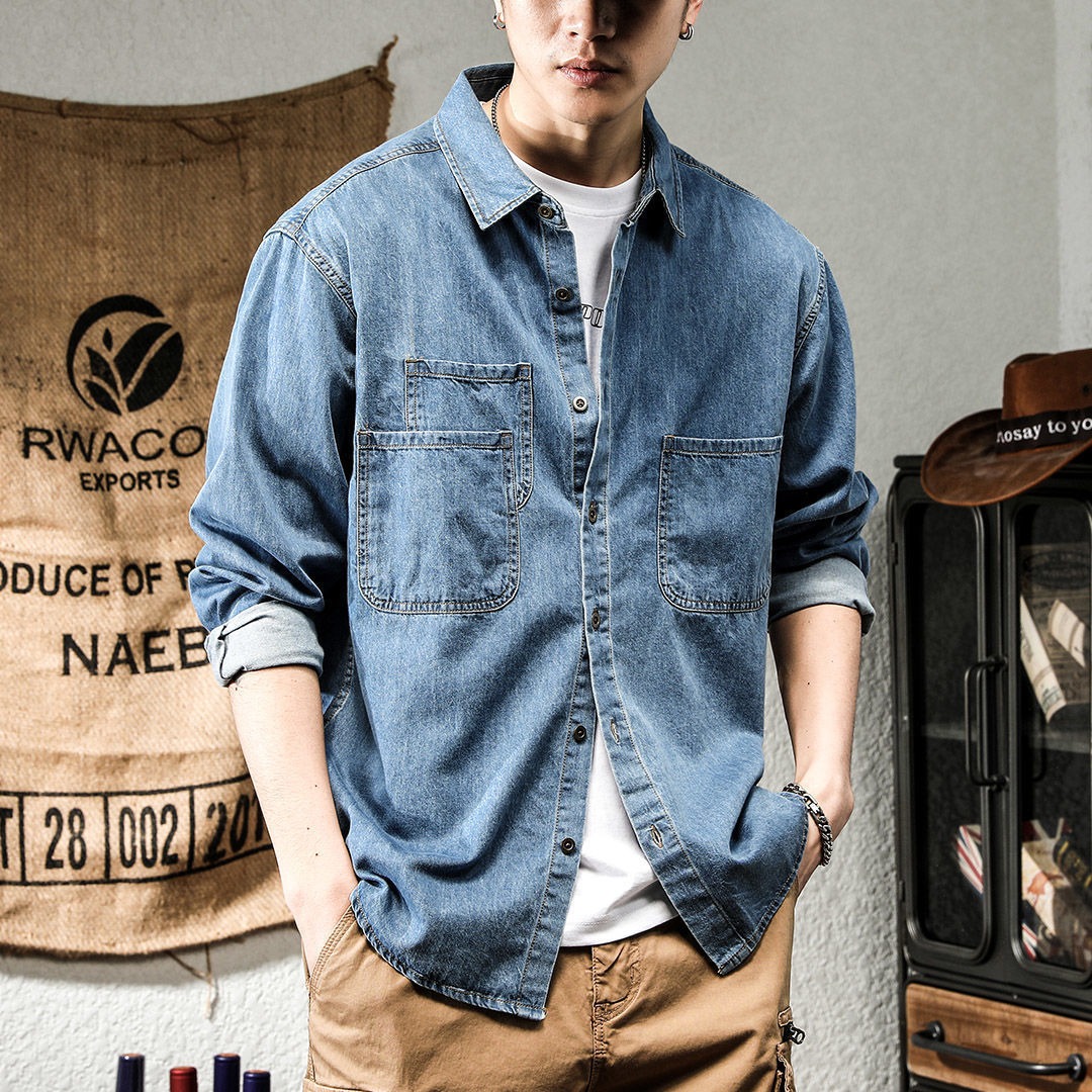 Winter Clothing Design - เสื้อเชิ้ตยีนส์แขนยาวสไตล์สปริง รุ่นรัฟฟิอัน ดีไซน์เท่ห์ ทันสมัย ใส่ได้หลายโอกาส สไตล์อเมริกันเรโทร