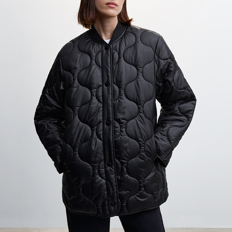Jack Winter Clothing - เสื้อแจ็คเก็ตผ้าฝ้ายบุสำหรับผู้หญิง แขนยาว ติดกระดุม สไตล์ลำลอง แฟชั่นสตรีท สีดำ