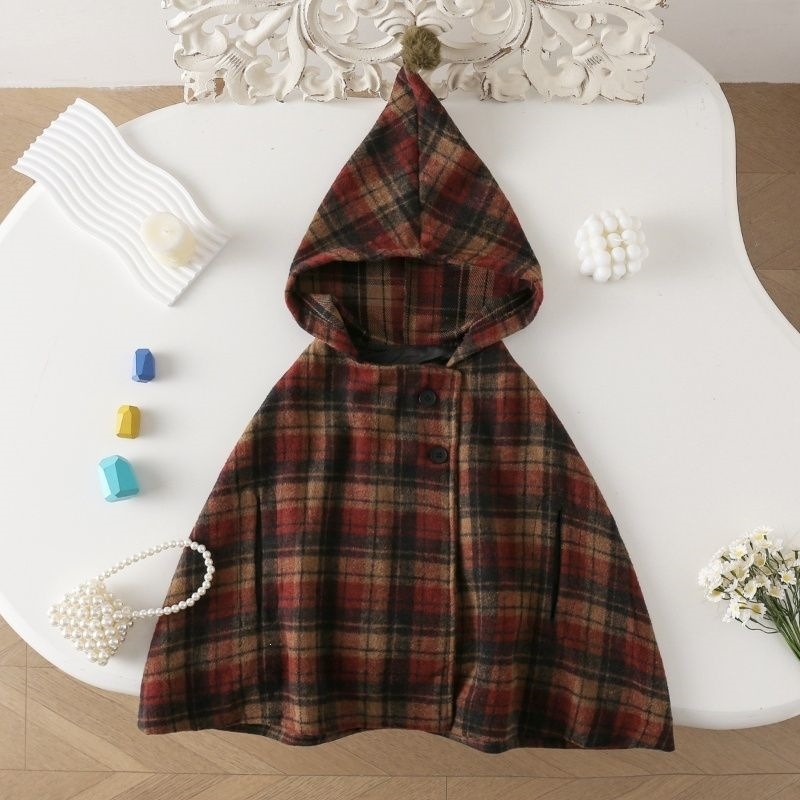 Winter Clothing For Babies - เสื้อโค้ทเด็กผู้หญิงลายสก็อต เสื้อคลุมน่ารักสำหรับเด็กผู้หญิง เสื้อคลุมกันหนาวผ้าขนสัตว์สำหรับฤดูหนาว เสื้อผ้าเด็ก