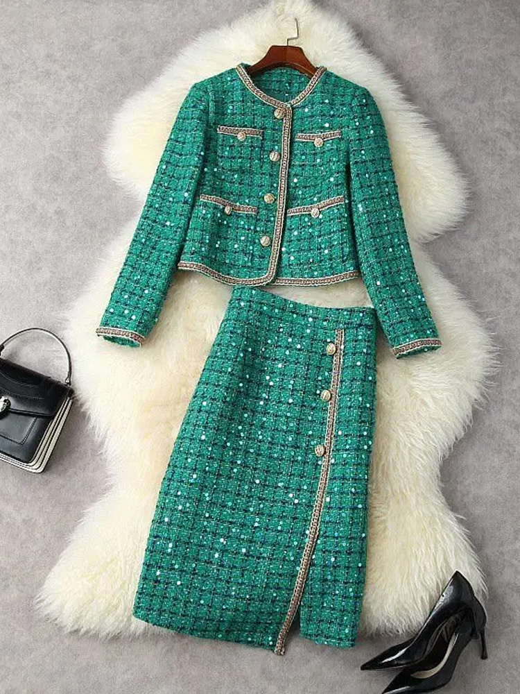 Jack Winter Clothing - ผู้หญิงฤดูหนาว Elegant Vintage Tweed หอมชุด Jacke