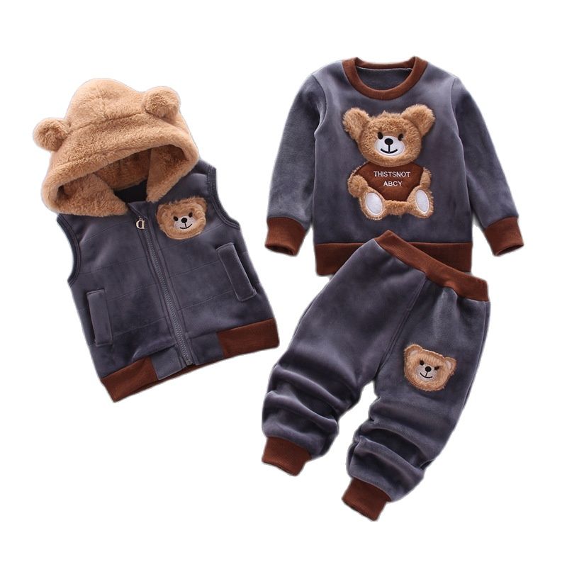Winter Clothing Activities For Toddlers - เสื้อผ้าเด็กทารกผู้ชายชุดฤดูใบไม้ร่วงและฤดูหนาวกำมะหยี่หนาสบายๆสบายๆเสื้อกันหนาวการ์ตูนหมีน่ารัก3Pcs เด็กวัยหัดเดินชุดเสื้อผ้าเด็กหญิง
