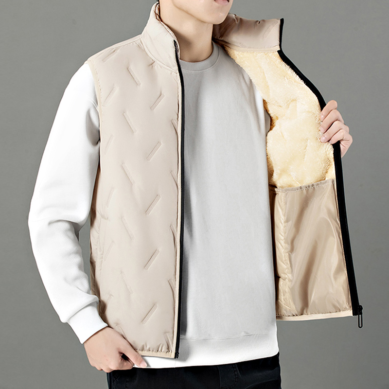 Padded Vest Gilet - เสื้อกั๊กบุขนแกะสำหรับผู้ชาย คอตั้ง ซิปหน้า ไม่มีแขน ให้ความอบอุ่น เหมาะสำหรับฤดูหนาว