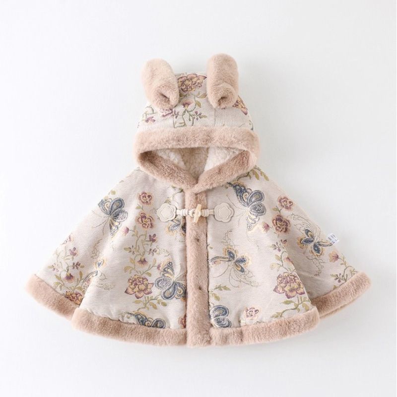 Winter Clothing For Babies - เสื้อโค้ทกันหนาวสำหรับเด็กผู้หญิง ลายผีเสื้อและดอกไม้ บุด้วยผ้าฟลีซหนา ป้องกันลม เหมาะสำหรับเด็กเล็กและเด็กโต