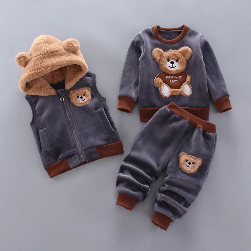 Winter Clothing Activities For Toddlers - ชุดเสื้อผ้าเด็กผู้ชายแขนยาวสำหรับฤดูหนาวแบบหนานุ่มลายการ์ตูน ชุดลำลองสำหรับเด็กทารก ผ้าพลัฌสองด้าน