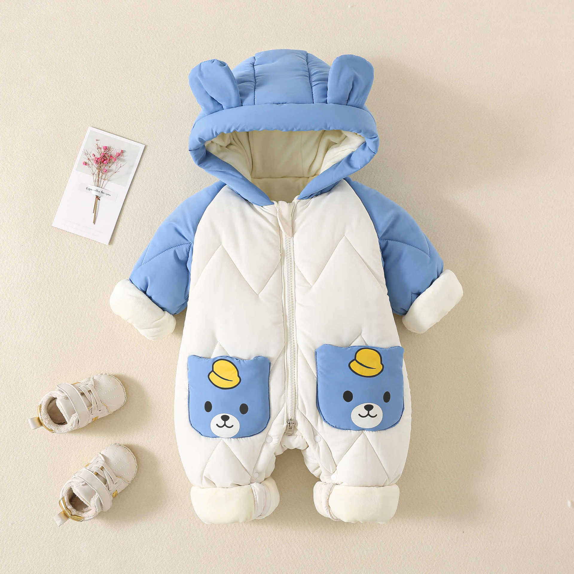 Winter Clothing For Toddlers - ชุดกันหนาวสำหรับเด็กทารก เสื้อผ้าบุขนสัตว์ ชุดรอมเปอร์เด็กผู้หญิงและเด็กผู้ชายลายการ์ตูนหมี ชุดจั๊มสูทสำหรับทารก