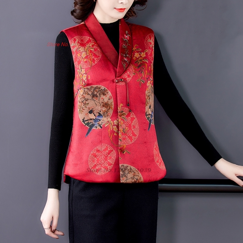 เสื้อกั๊กฮั่นฝูพิมพ์ลายดอกไม้ป - Padded Vest Gilet บทวิจารณ์และราคา
