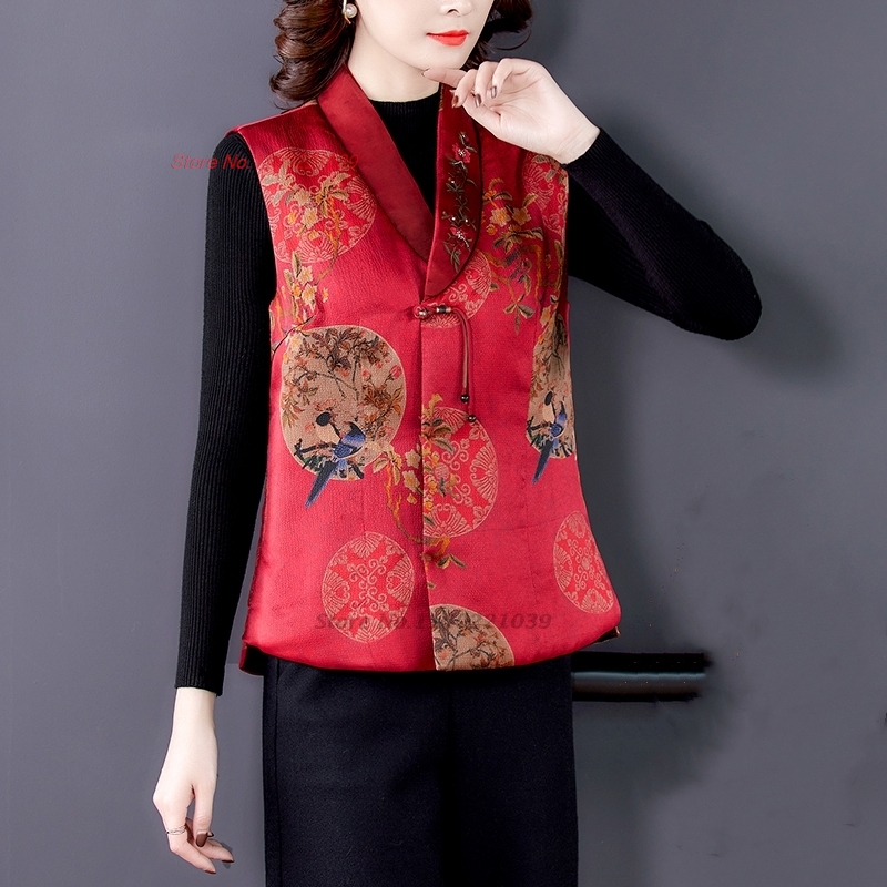 เสื้อกั๊กฮั่นฝูพิมพ์ลายดอกไม้ป - Padded Vest Gilet บทวิจารณ์และราคา