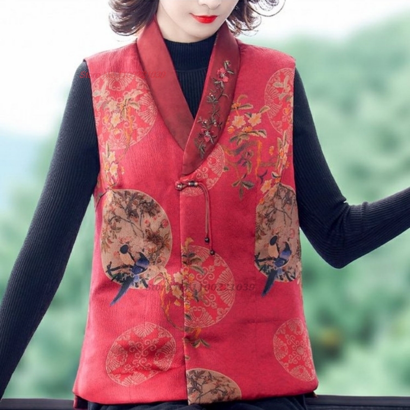 เสื้อกั๊กฮั่นฝูพิมพ์ลายดอกไม้ป - Padded Vest Gilet บทวิจารณ์และราคา